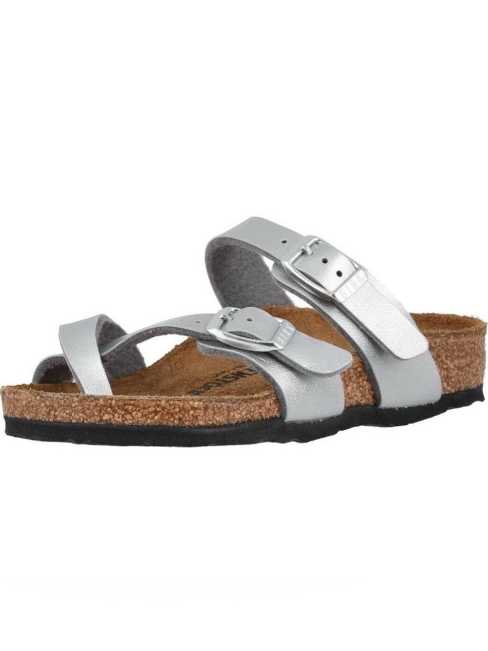 Birkenstock Women’s Silver Two-strap Buckle Sandals